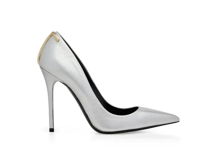 Women Pumps Tom Ford Laminated Nappa Iconic T Pump Silver