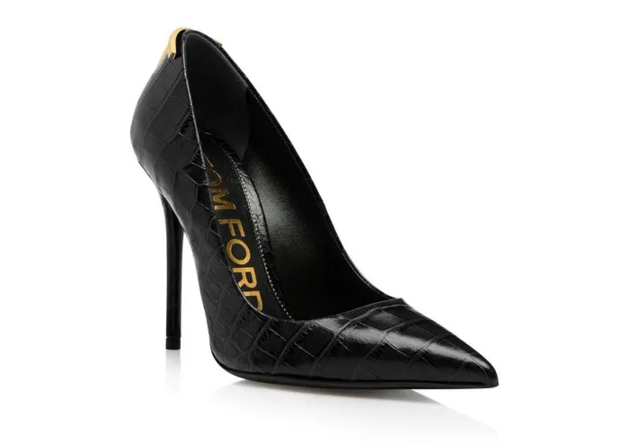 Women Pumps Tom Ford Shiny Stamped Crocodile Leather Iconic T Pump Black Women Pumps Tom Ford Shiny Stamped Crocodile Leather Iconic T Pump Black