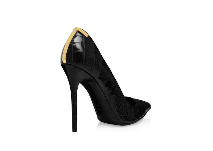 Women Pumps Tom Ford Shiny Stamped Crocodile Leather Iconic T Pump Black Women Pumps Tom Ford Shiny Stamped Crocodile Leather Iconic T Pump Black