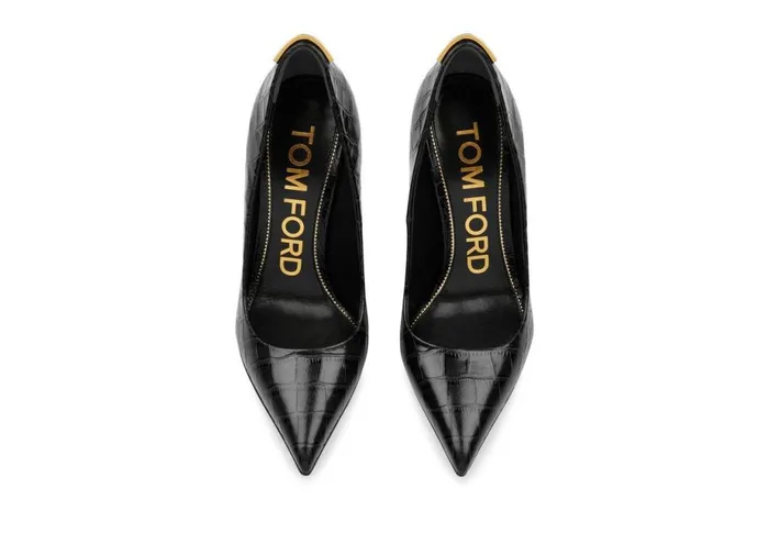 Women Pumps Tom Ford Shiny Stamped Crocodile Leather Iconic T Pump Black Women Pumps Tom Ford Shiny Stamped Crocodile Leather Iconic T Pump Black