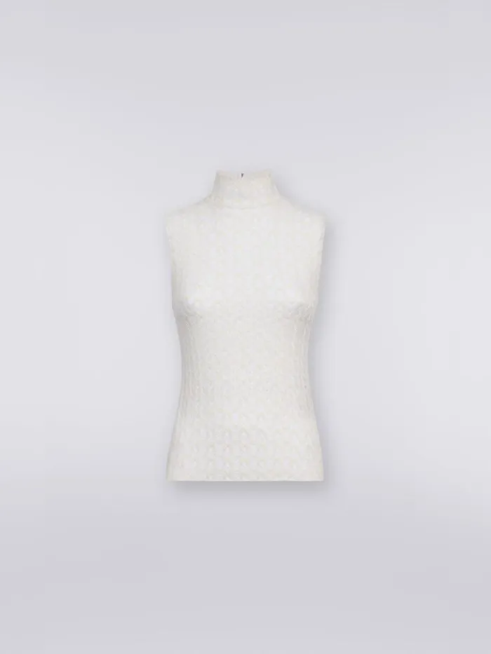 Women Raschel Knit Wool And Viscose Sleeveless Top White Missoni Tshirts And Tops