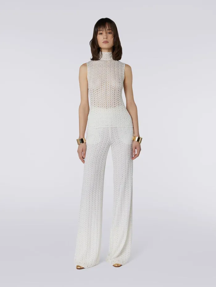 Women Raschel Knit Wool And Viscose Sleeveless Top White Missoni Tshirts And Tops Women Raschel Knit Wool And Viscose Sleeveless Top White Missoni Tshirts And Tops