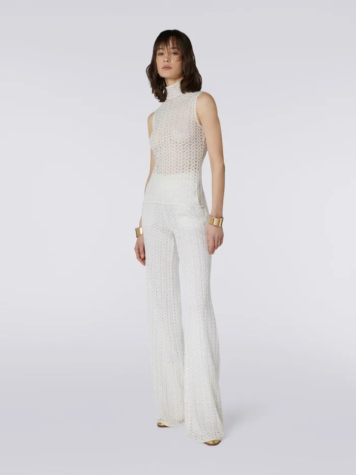 Women Raschel Knit Wool And Viscose Sleeveless Top White Missoni Tshirts And Tops Women Raschel Knit Wool And Viscose Sleeveless Top White Missoni Tshirts And Tops