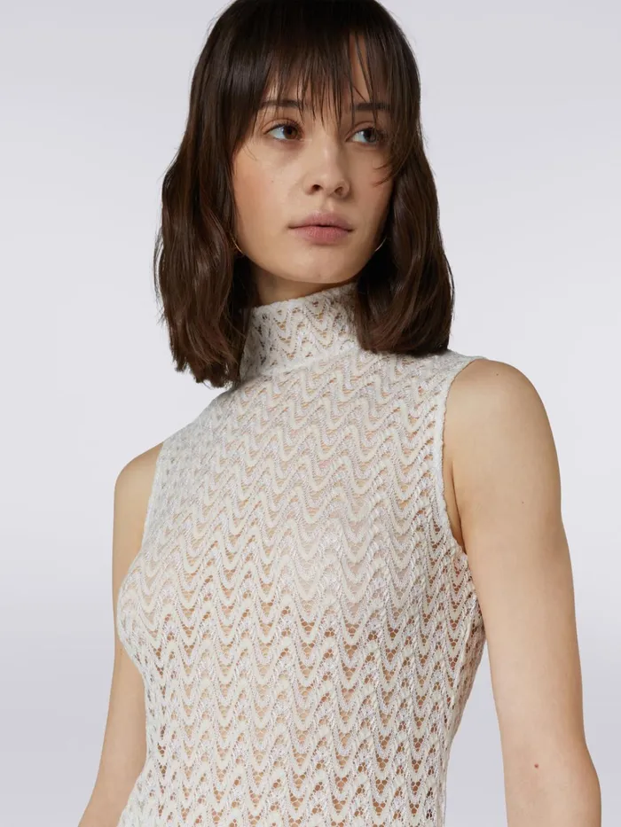 Women Raschel Knit Wool And Viscose Sleeveless Top White Missoni Tshirts And Tops Women Raschel Knit Wool And Viscose Sleeveless Top White Missoni Tshirts And Tops