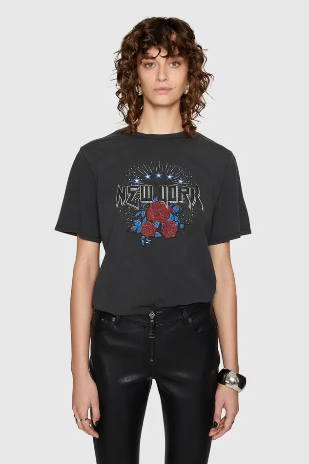 Women Rebecca Minkoff Tops Carly Boyfriend TShirt Dark Stone Wash