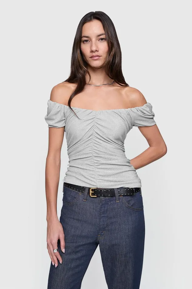Women Rebecca Minkoff Tops Devin Off Shoulder Top Silver