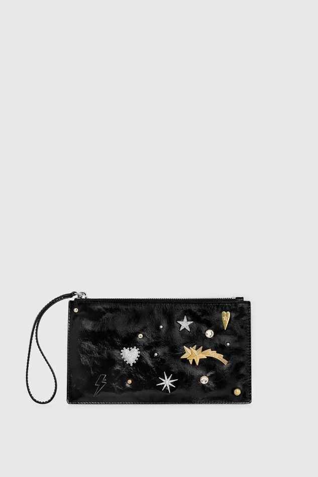 Women Rebecca Minkoff Wallets Medium Celestial Studded Pouch Black