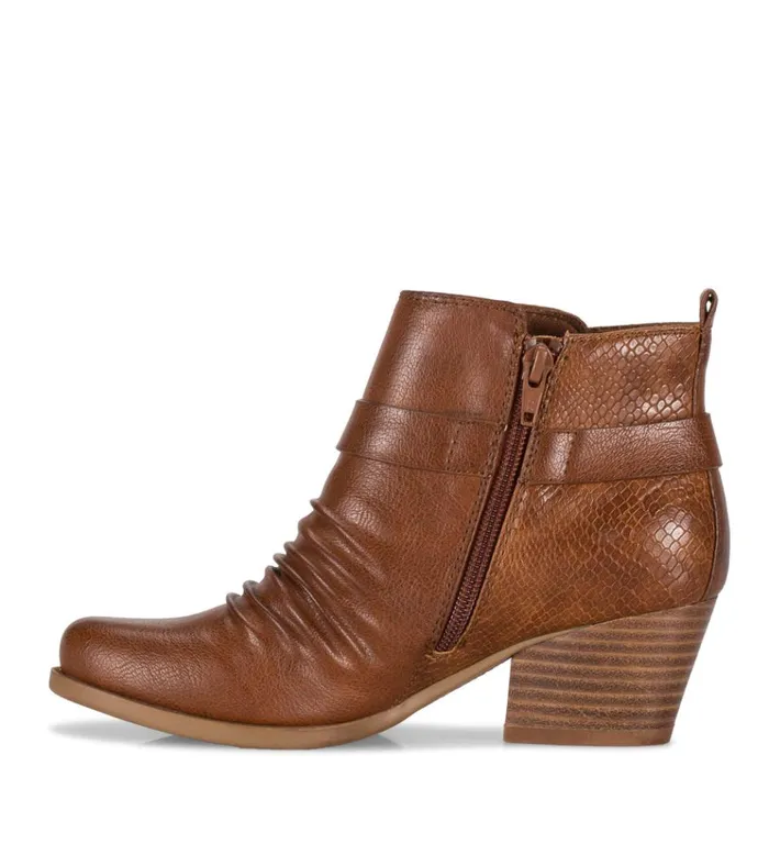 Women Rebel Block Heel Bootie Cognac Baretraps Booties