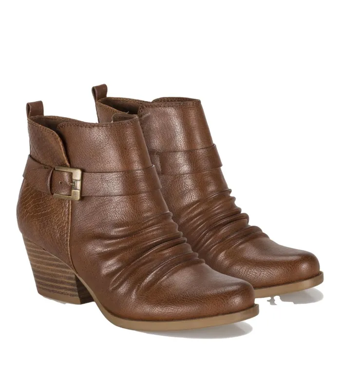 Women Rebel Block Heel Bootie Cognac Baretraps Booties
