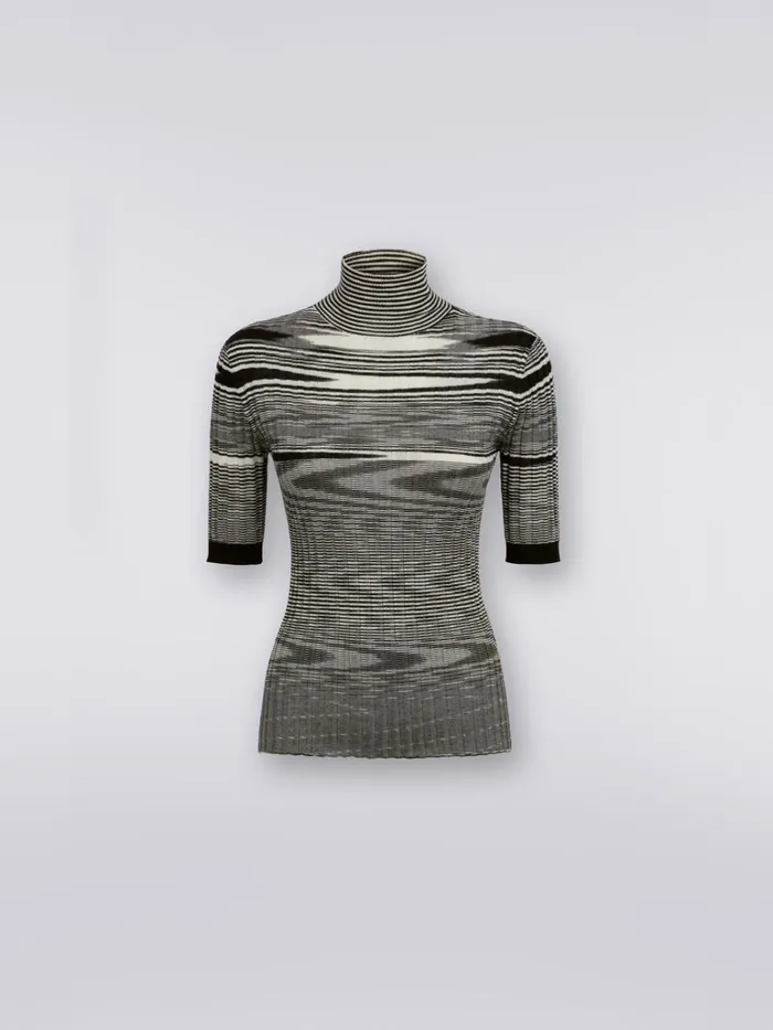 Women Ribbed High Neck Pullover In Cashmere And Silk Black and White Missoni Knitwear