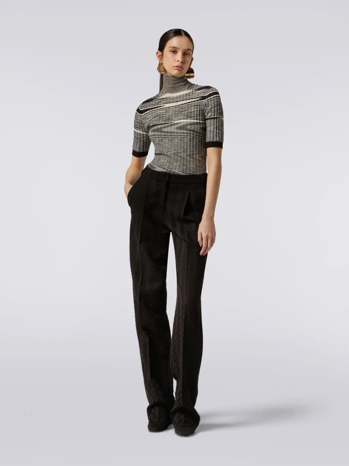 Women Ribbed High Neck Pullover In Cashmere And Silk Black and White Missoni Knitwear Women Ribbed High Neck Pullover In Cashmere And Silk Black and White Missoni Knitwear
