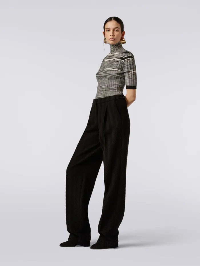 Women Ribbed High Neck Pullover In Cashmere And Silk Black and White Missoni Knitwear Women Ribbed High Neck Pullover In Cashmere And Silk Black and White Missoni Knitwear