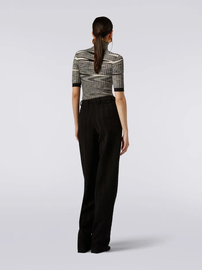 Women Ribbed High Neck Pullover In Cashmere And Silk Black and White Missoni Knitwear Women Ribbed High Neck Pullover In Cashmere And Silk Black and White Missoni Knitwear