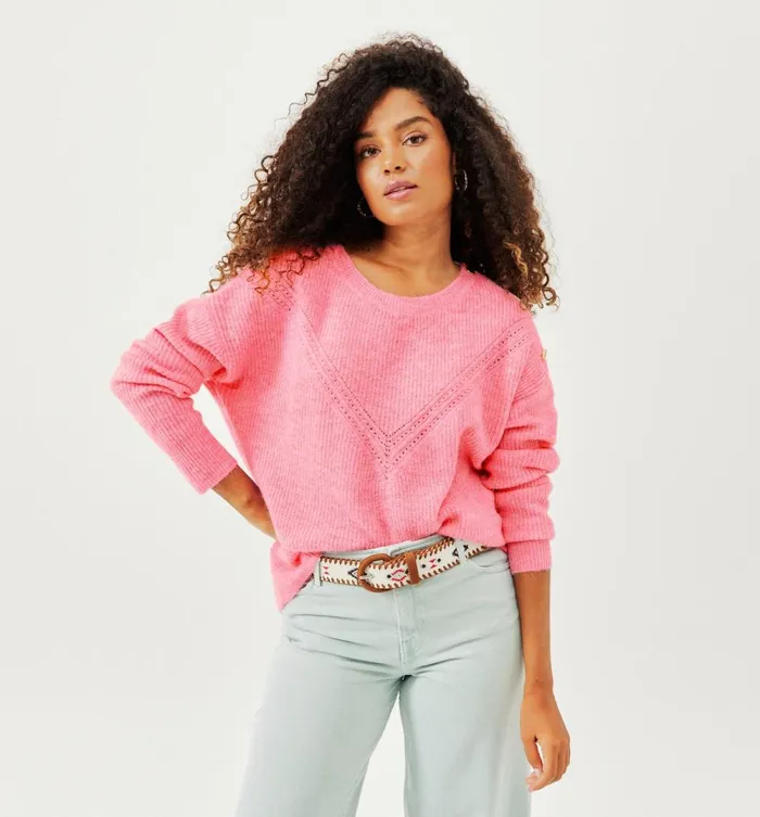Women Ribbed Oversized Jumper 8211 Pink Promod Jumpers And Cardigans