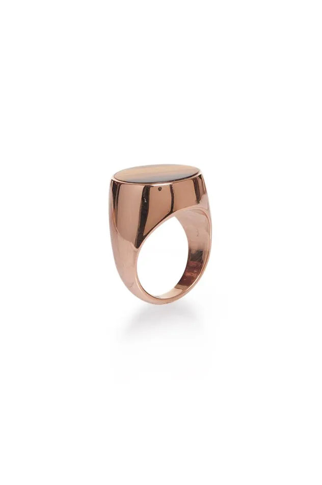 Women Rings Gabriela Hearst One Ounce Signet Ring In Rose Gold and Tiger039s Eye