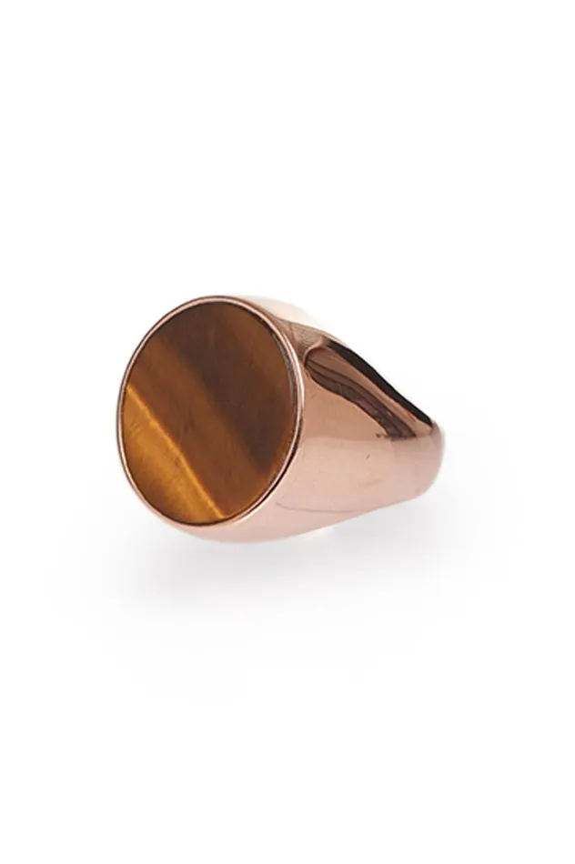 Women Rings Gabriela Hearst One Ounce Signet Ring In Rose Gold and Tiger039s Eye