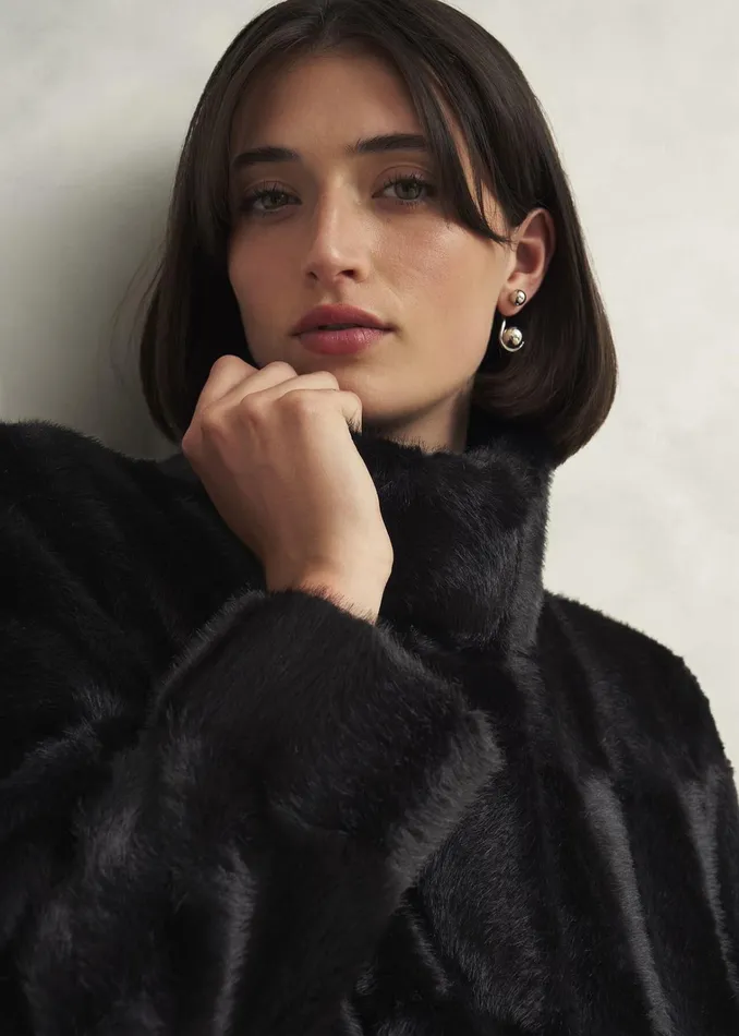 Women Rosanne Faux Fur Coat Black Hobbs Coats and Jackets