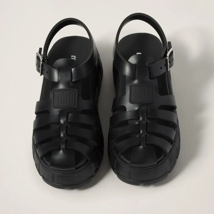 Women Sandals Miu Miu EVA Platform Cage Sandals Black Women Sandals Miu Miu EVA Platform Cage Sandals Black