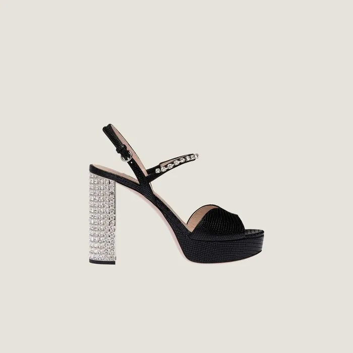 Women Sandals Miu Miu Lizardprint Leather Platform Sandals Black Women Sandals Miu Miu Lizardprint Leather Platform Sandals Black