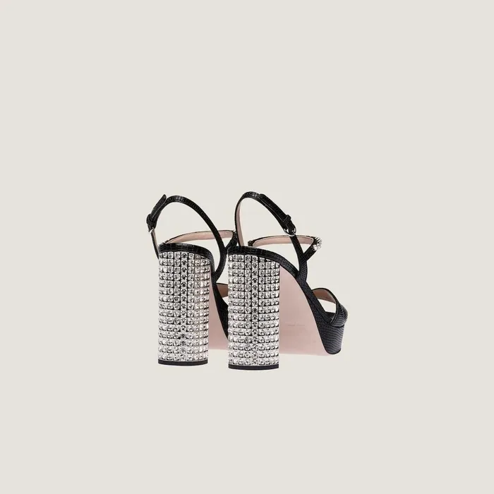 Women Sandals Miu Miu Lizardprint Leather Platform Sandals Black Women Sandals Miu Miu Lizardprint Leather Platform Sandals Black