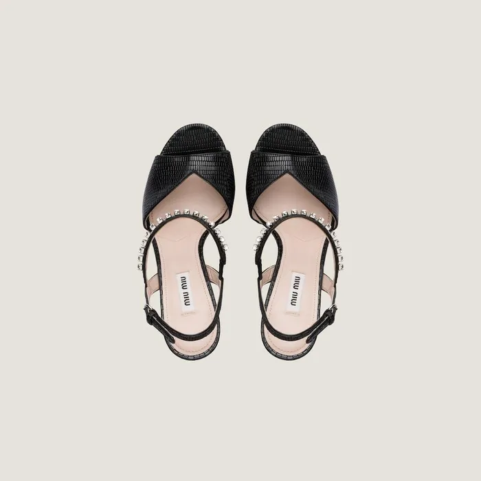 Women Sandals Miu Miu Lizardprint Leather Platform Sandals Black Women Sandals Miu Miu Lizardprint Leather Platform Sandals Black