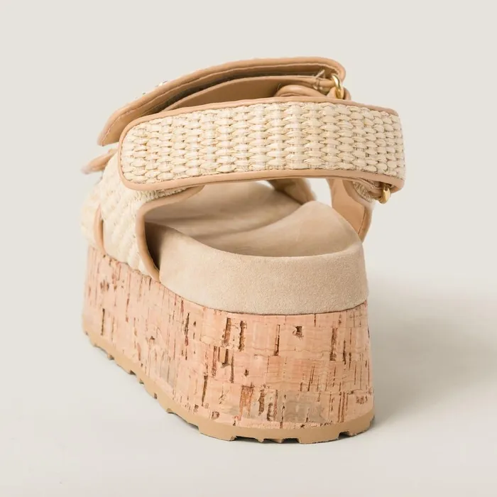 Women Sandals Miu Miu Raffiaeffect Woven Fabric Flatform Sandals Natural Women Sandals Miu Miu Raffiaeffect Woven Fabric Flatform Sandals Natural