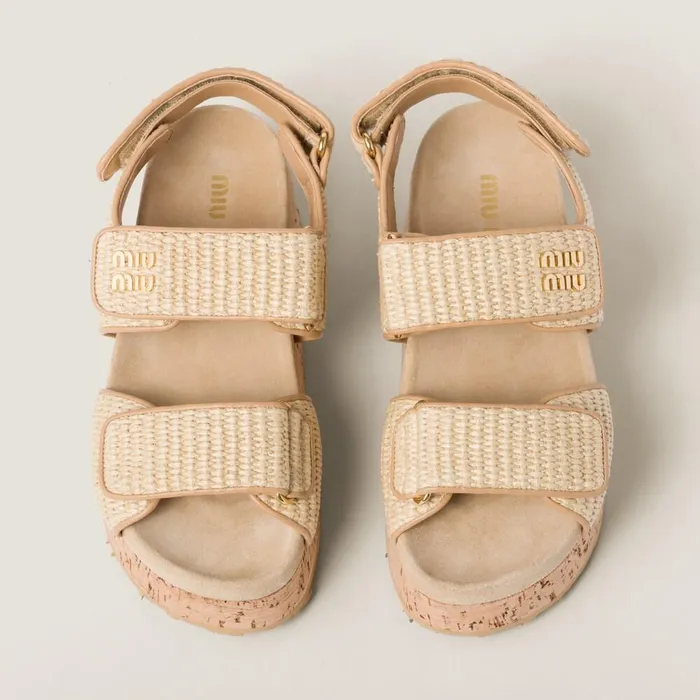 Women Sandals Miu Miu Raffiaeffect Woven Fabric Flatform Sandals Natural Women Sandals Miu Miu Raffiaeffect Woven Fabric Flatform Sandals Natural