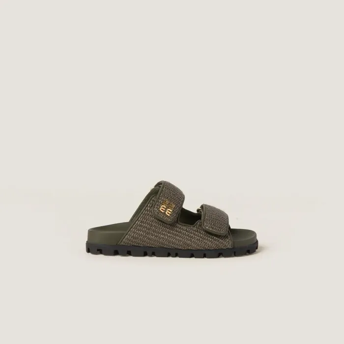 Women Sandals Miu Miu Raffiaeffect Woven Fabric Slides Military Green Women Sandals Miu Miu Raffiaeffect Woven Fabric Slides Military Green