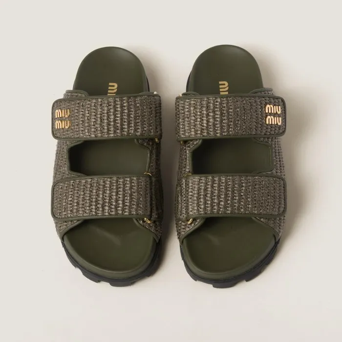 Women Sandals Miu Miu Raffiaeffect Woven Fabric Slides Military Green Women Sandals Miu Miu Raffiaeffect Woven Fabric Slides Military Green
