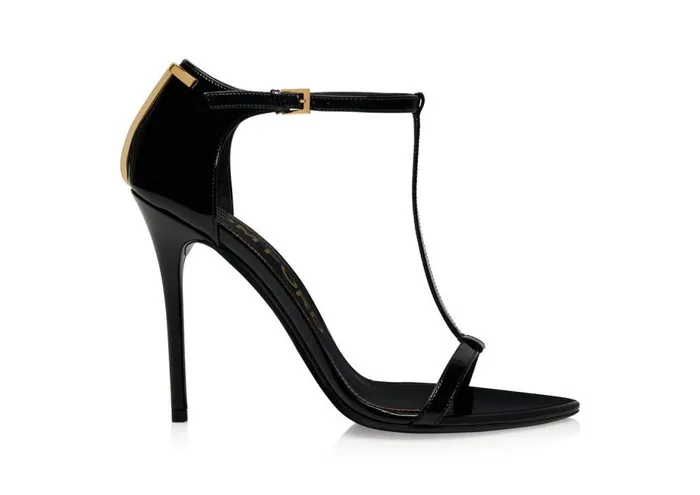 Women Sandals Tom Ford Patent Leather Iconic T Sandal Black