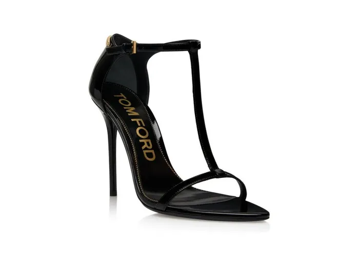Women Sandals Tom Ford Patent Leather Iconic T Sandal Black Women Sandals Tom Ford Patent Leather Iconic T Sandal Black