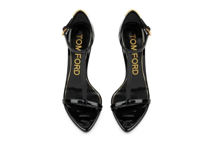 Women Sandals Tom Ford Patent Leather Iconic T Sandal Black Women Sandals Tom Ford Patent Leather Iconic T Sandal Black