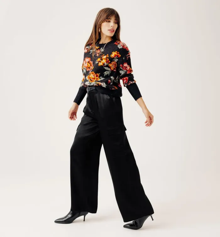 Women Satin Cargo Trousers 8211 Black Promod Trousers