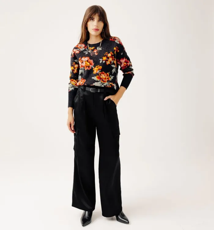 Women Satin Cargo Trousers 8211 Black Promod Trousers Women Satin Cargo Trousers 8211 Black Promod Trousers