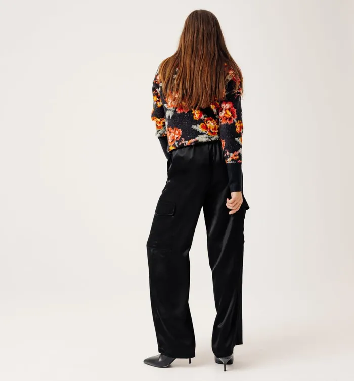 Women Satin Cargo Trousers 8211 Black Promod Trousers Women Satin Cargo Trousers 8211 Black Promod Trousers