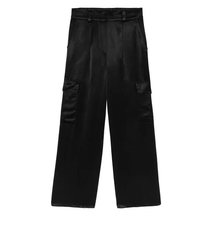 Women Satin Cargo Trousers 8211 Black Promod Trousers Women Satin Cargo Trousers 8211 Black Promod Trousers