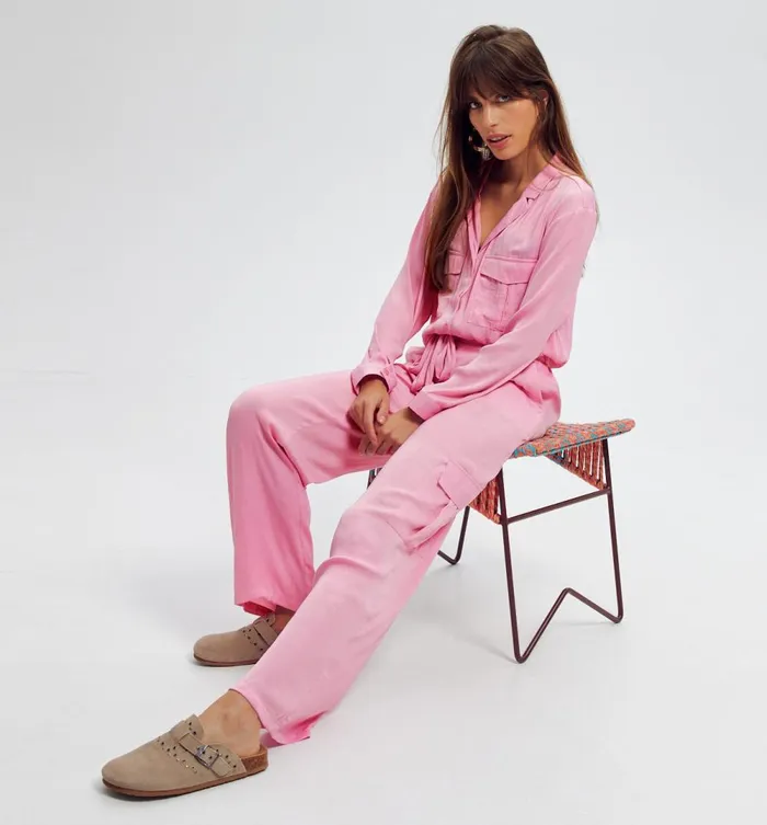 Women Satin Cargo Trousers 8211 Pink Promod Trousers