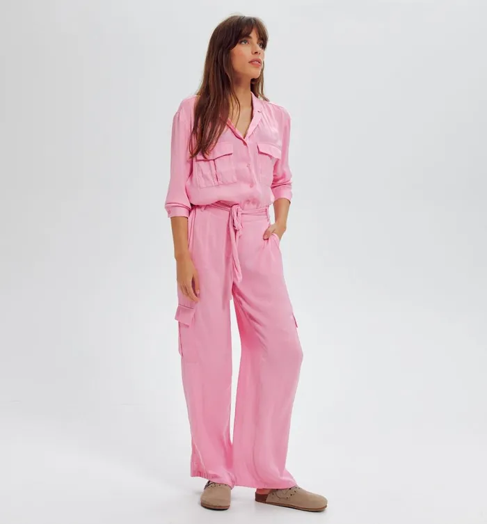 Women Satin Cargo Trousers 8211 Pink Promod Trousers Women Satin Cargo Trousers 8211 Pink Promod Trousers