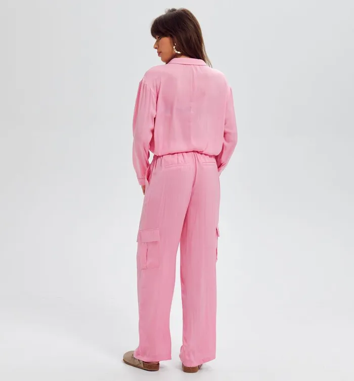 Women Satin Cargo Trousers 8211 Pink Promod Trousers Women Satin Cargo Trousers 8211 Pink Promod Trousers
