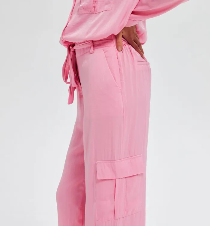 Women Satin Cargo Trousers 8211 Pink Promod Trousers Women Satin Cargo Trousers 8211 Pink Promod Trousers