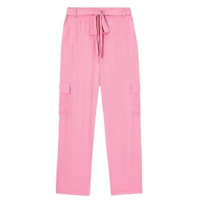 Women Satin Cargo Trousers 8211 Pink Promod Trousers Women Satin Cargo Trousers 8211 Pink Promod Trousers