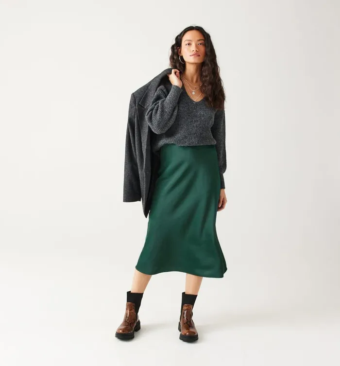 Women Satin Midi Skirt 8211 Green Promod Skirts Women Satin Midi Skirt 8211 Green Promod Skirts