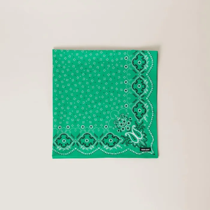 Women Scarves And Socks Miu Miu Printed Cotton Poplin Scarf Green