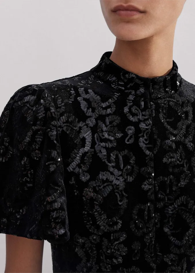 Women Sequin Velour Midi Dress Black MEEM