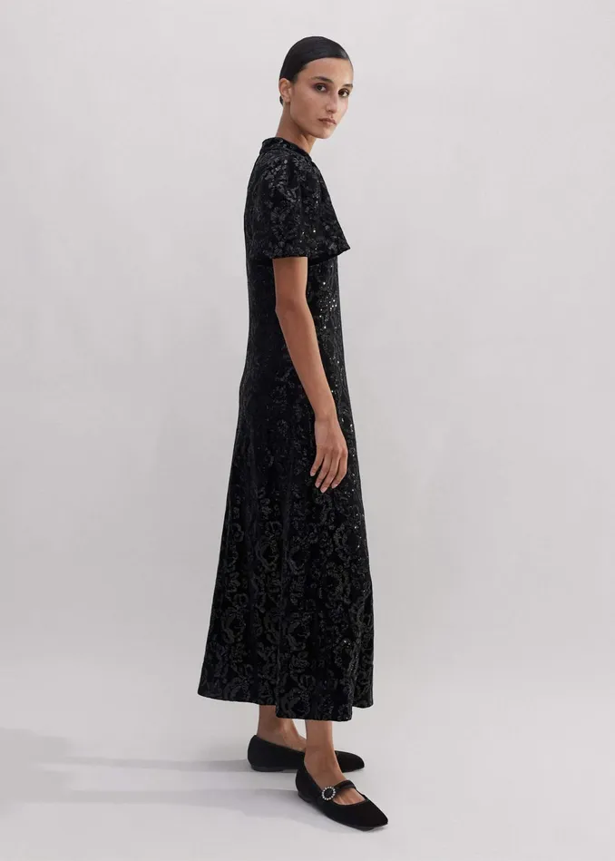 Women Sequin Velour Midi Dress Black MEEM