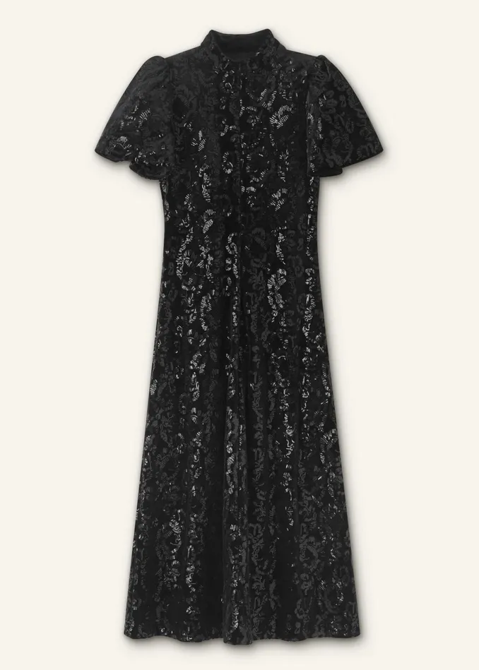 Women Sequin Velour Midi Dress Black MEEM