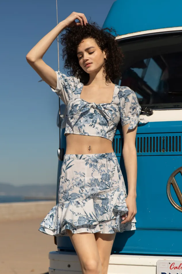 Women Sets YUMI KIM Ruffle Mini Skirt Floral Mini Skirt Lunar Garden Cyan