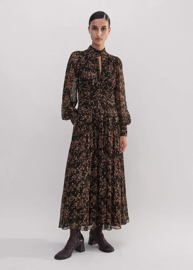 Women Shadow Berry Print Metallic Maxi Dress Blackyellowmulti MEEM