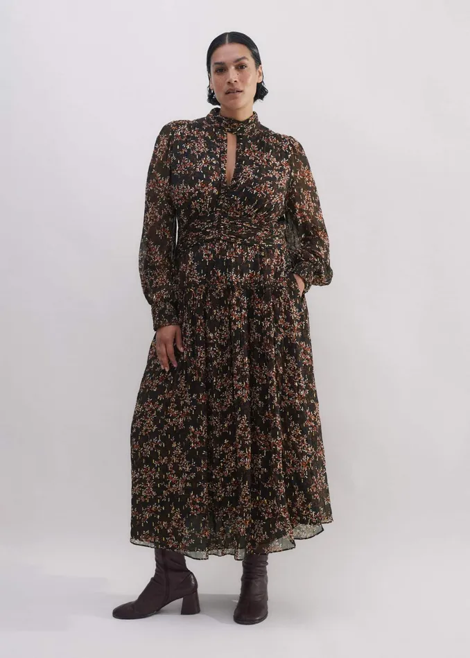 Women Shadow Berry Print Metallic Maxi Dress Blackyellowmulti MEEM