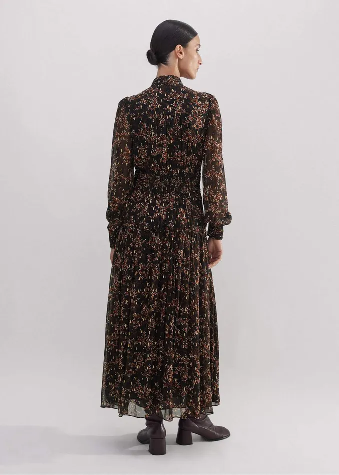 Women Shadow Berry Print Metallic Maxi Dress Blackyellowmulti MEEM